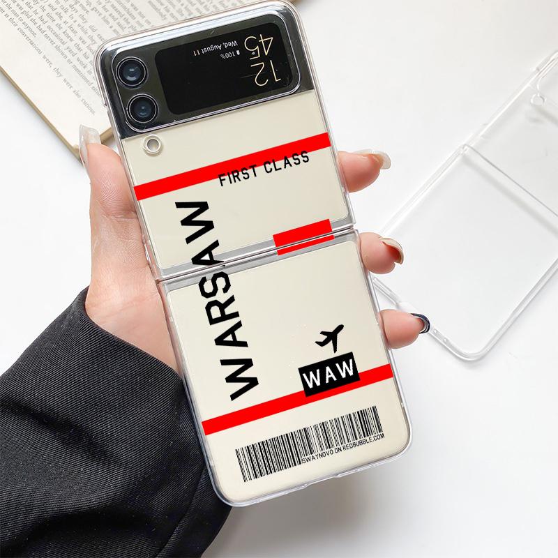 Travel New York Airplane Ticket Art Fashion Case For Samsung Galaxy Z Flip 3 4 5 6 7 Hard Folding Z Flip4 Clear PC Cover Gift