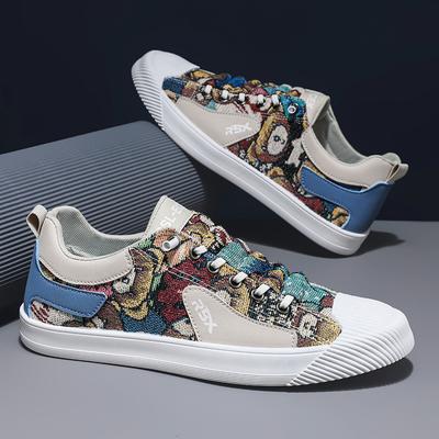 Canvas Breathable Elastic Band Foot Cover Flat Baseplate Shoes Cartoon Pattern Cloth Fashion Leisure Sports Low-Top Men