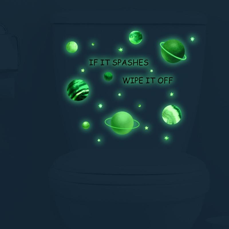 New Luminous Planet Toilet Sticker Cartoon Sun Sticker Background Wall Decoration Removable Wall Sticker