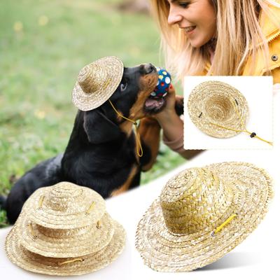 Retro Farmer Cat Dog Hat Sun Dog Straw Cap For Small Medium Pet Puppy Kitten Hats Cute Costumes Accessories Supplies