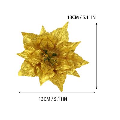 7Pcs Christmas Glitter Flowers Artificial Decorative Pe Flowers for Holiday Wreath Garland Gift Wrapping Decoration