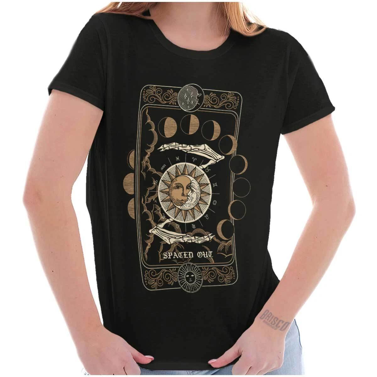 Witchy Spaced Out Celestial Sun Moon Phases Graphic T Shirts for Women T-Shirts S