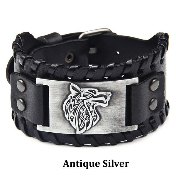 Retro Vintage Deri Bileklik Homme Tokalı Kurt Bileklikler Punk Manşet Bilezik Bileklik Erkek Takı Pulseras Hombre Pulseira Masculina MIT