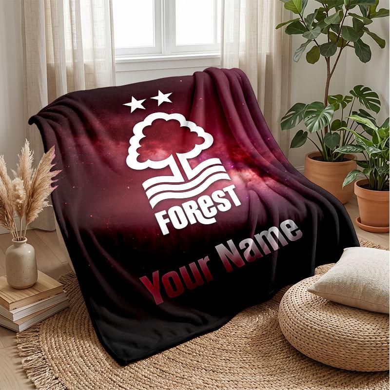 Coperta in Flanella Nottingham Forest FC con Testo Nome Personalizzato Logo Calcio Coperta in Pile Personalizzata Regalo Speciale per Divano Camera da Letto Casa