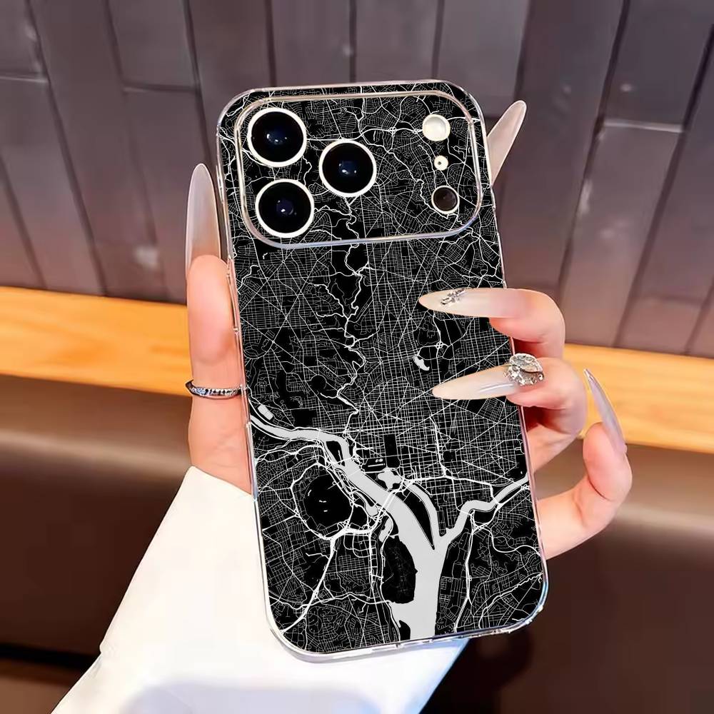 

Famous City Sketch City Map Phone Case For iPhone17,16,15,14,13,12,11 Plus,Pro Max Soft Transparent Cover iPhone16e