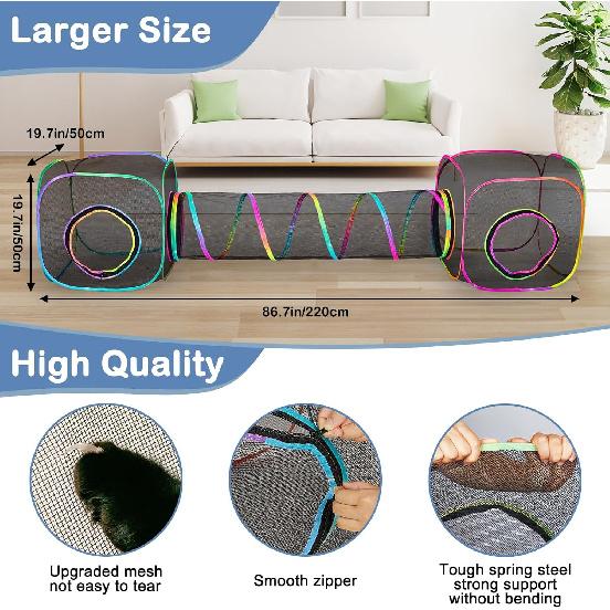 Outdoor Cat Enclosures Portable Cat Tunnel with Carry Bag Breathable Cat Tent Outdoor with 2 Mouse Toys Outside Cat Enclosure for Indoor Cats (2