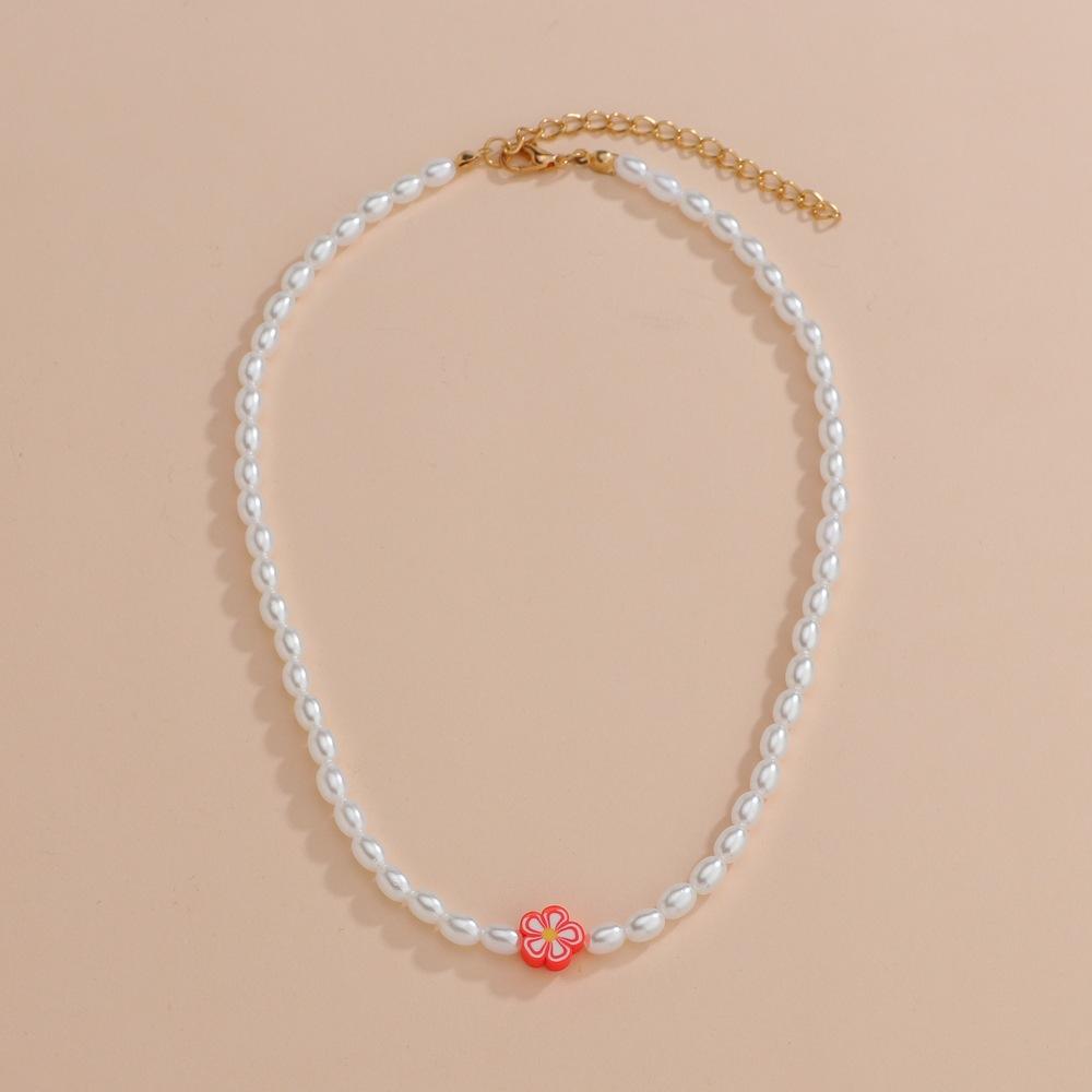 Personality popular, pearl mix and match flower beaded necklace women's simple collarbone chain choker