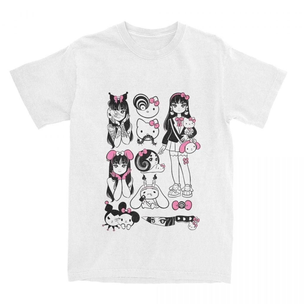 Camiseta Junji Ito Tomie X Hello Kitty Camisetas de Moda Manga Corta Ropa de Calle Camiseta Verano Algodón Cuello Redondo Talla 100-4XL
