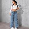Jeans Women's Retro High-Waisted Slim-Fit Straight Leg Jeans in Smoky Gray and Light Blue Slimming Casual Pants