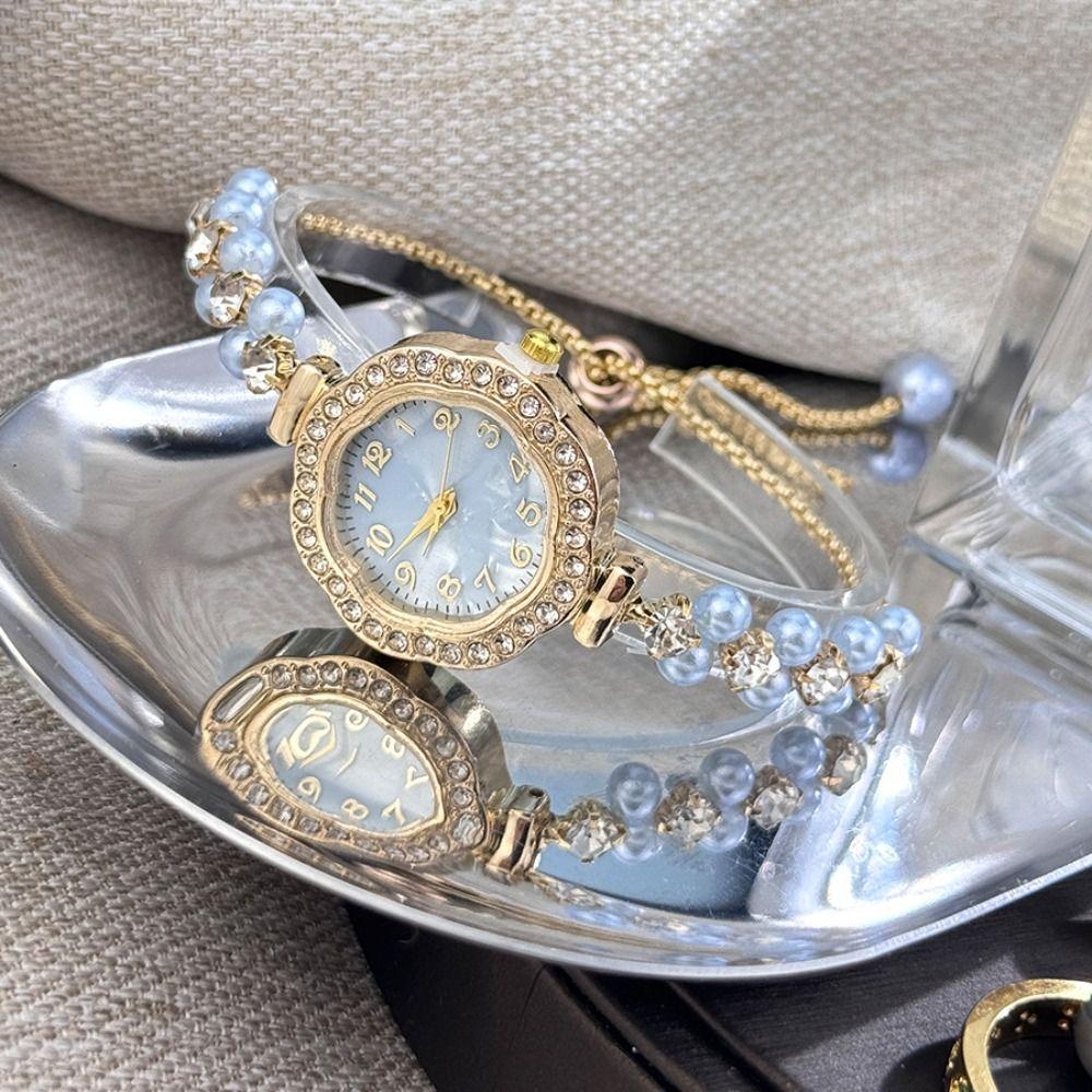 Diamond-Encrusted Case Pull-Open Bracelet Watch Adjustable Strap Chain Watch  Women Girls
