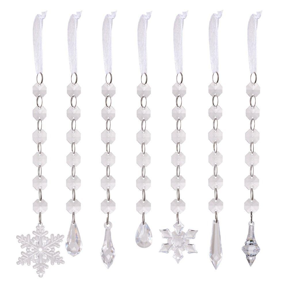 6pcs/set Transparent Acrylic Ice Pendants Acrylic Crystal Prisms Snowflake Ornament Sparkling Christmas Tree Hanging Home
