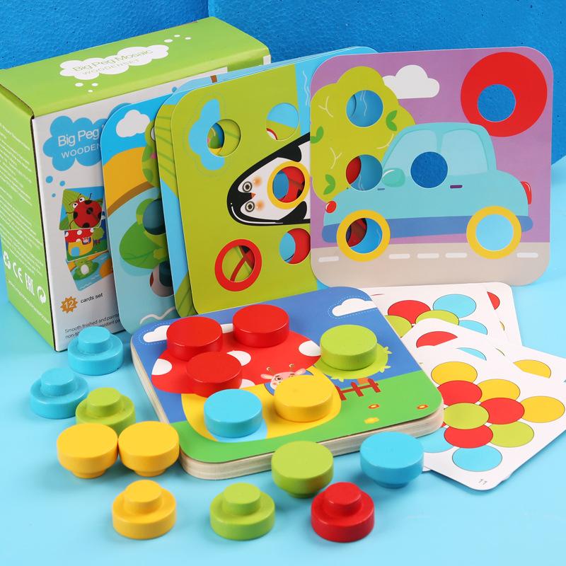 Montessori Houten Speelgoed Kleur Vorm Matching Puzzelspel Kleurrijk Kralen Kleurherkenning Vroeg Educatief Speelgoed Cadeau Voor Kinderen