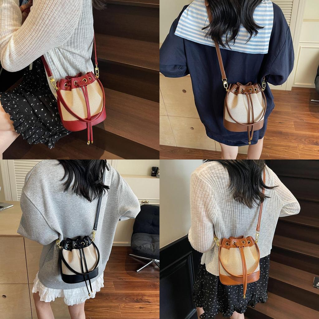 Canvas Bucket Bag For Women With Drawstring Closure And Inner Zipper Pocket For Daily Use