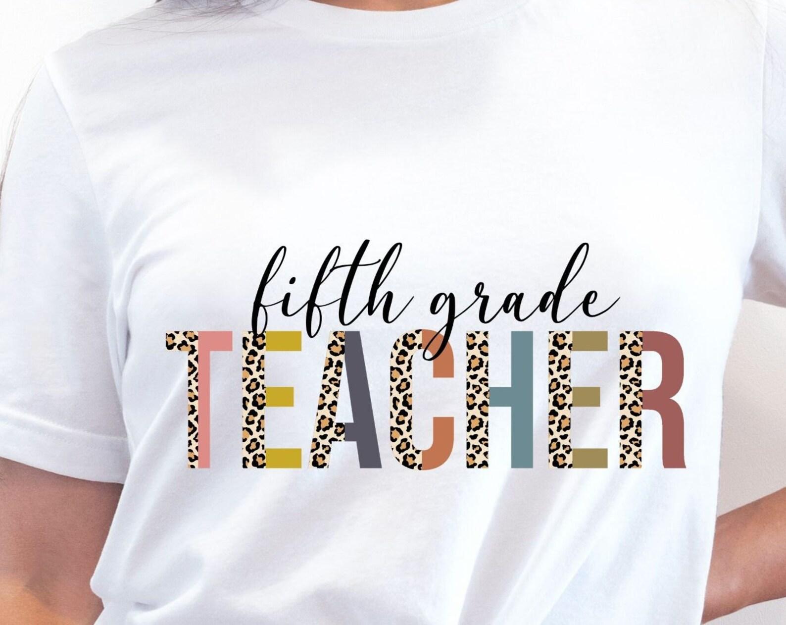 Fifth grade teacher, teacher tshirt, gift for teacher, leopard spot edging XL