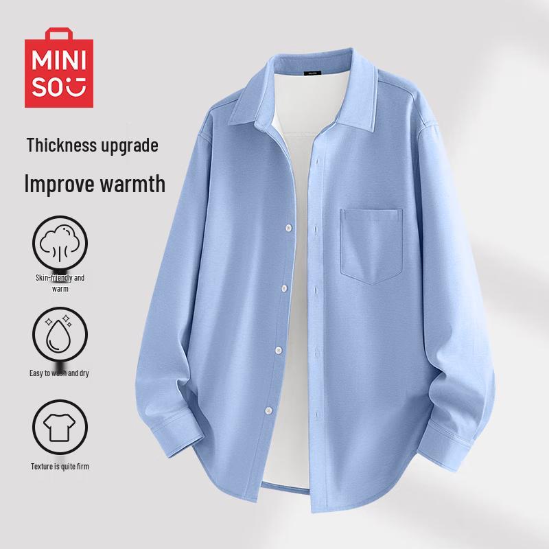 MINISO Men s Fleece-Lined Oxford Long Sleeve Shirt 2XL