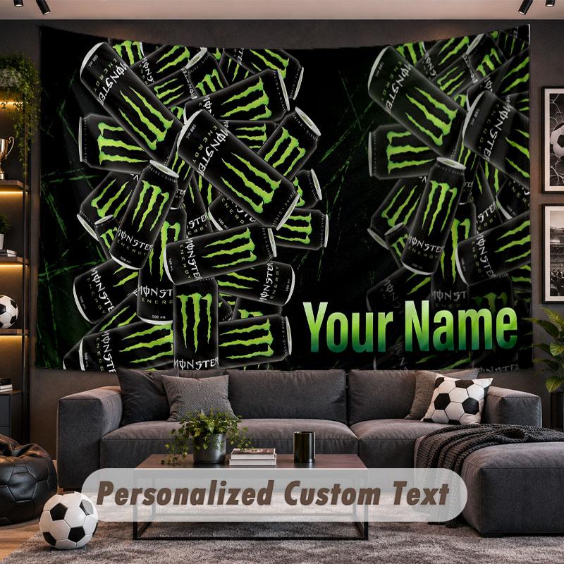 Wall Hanging Tapestry Custom NameMonster Energy Pattern Personalized Printed Fabric Wall Decor