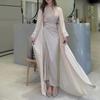 Autumn Round Neck Waist-Cinching Slim Long Dress and Robe Three-Piece Set