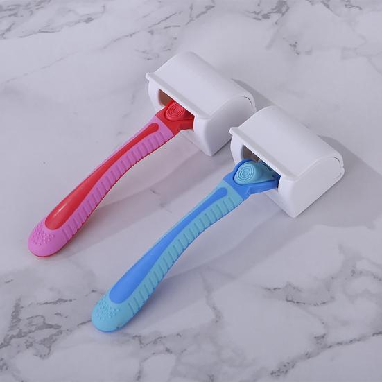 Shaver Rack Plastic Waterproof Non-Slip Bathroom Organizer with Cover No-Drill Adhesive Installation Razor Holder