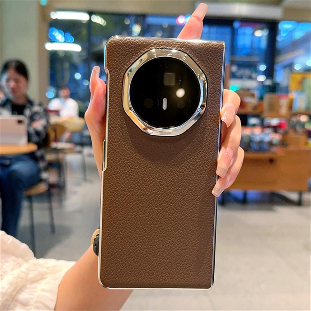 Lichee Pattern White Phone Case For Honor Magic V3 Plating Frame PC Hard Shell Protective Back Cover