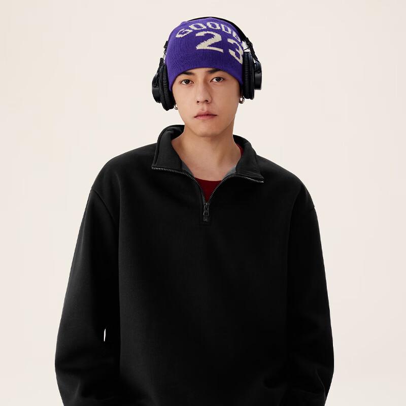 MINISO Men's Plush Stand-Collar Half-Zip Sweatshirt with Puppy Design