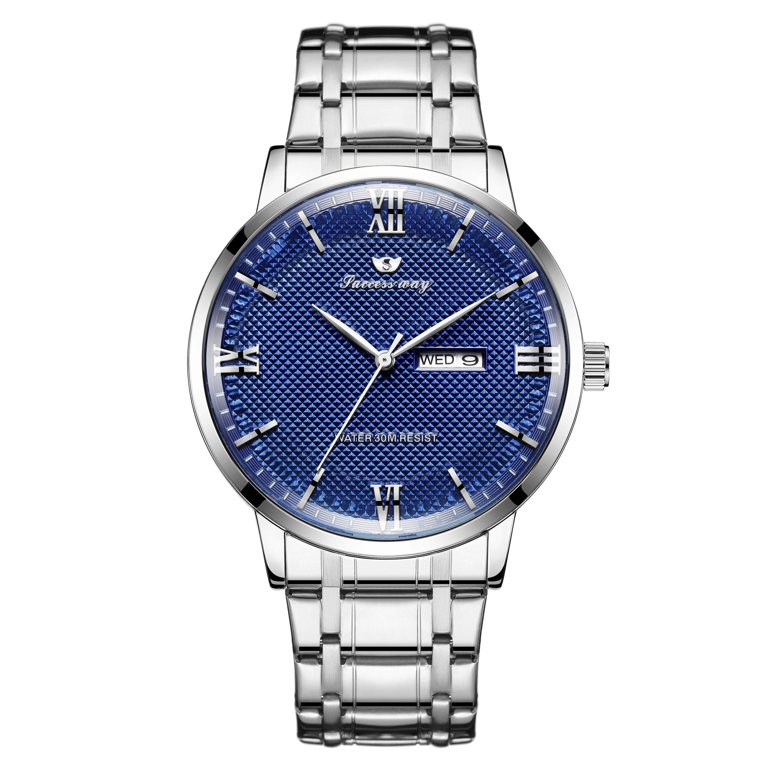 

Новые высококлассные элегантные деловые мужские кварцевые часы со стальным ремешком, водонепроницаемые, с двойным календарем, с римскими цифрами