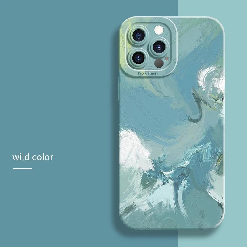 Watercolor Oil Painting Phone Case For iPhone 14 13 12 15 16 17 Air Pro Max 16E 11 7 8 Plus X XS XR SE Soft Matte Silicone Cover