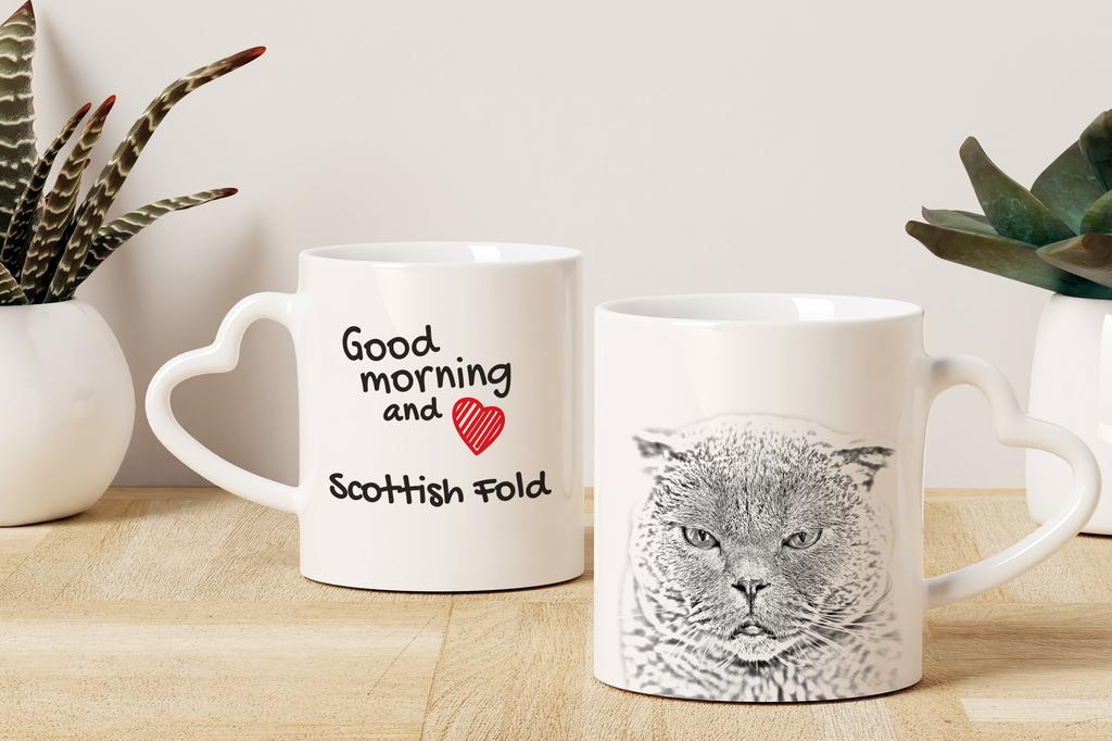 Scottish Fold – Cat mug, adorable heart-shaped handle mug | Art-Dog