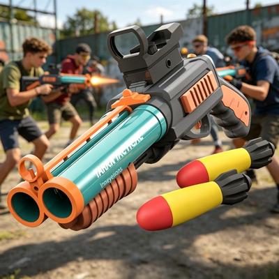 Tactic Double Barrel Rocket Foam Dart Blaster Soft Bullet Shotgun Toy, Ideal Gift for Teens Outdoor Shooting Games