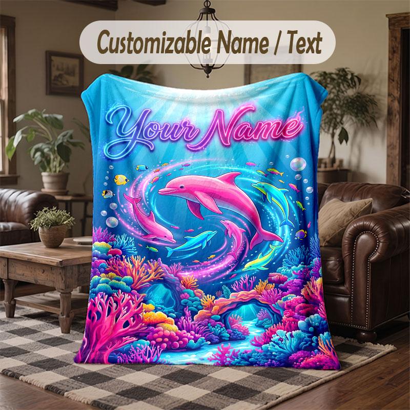 Mermaid Theme Throw Blanket Custom Name Text Personalized Blanket Soft Cozy Blanket for Home Sofa Bed
