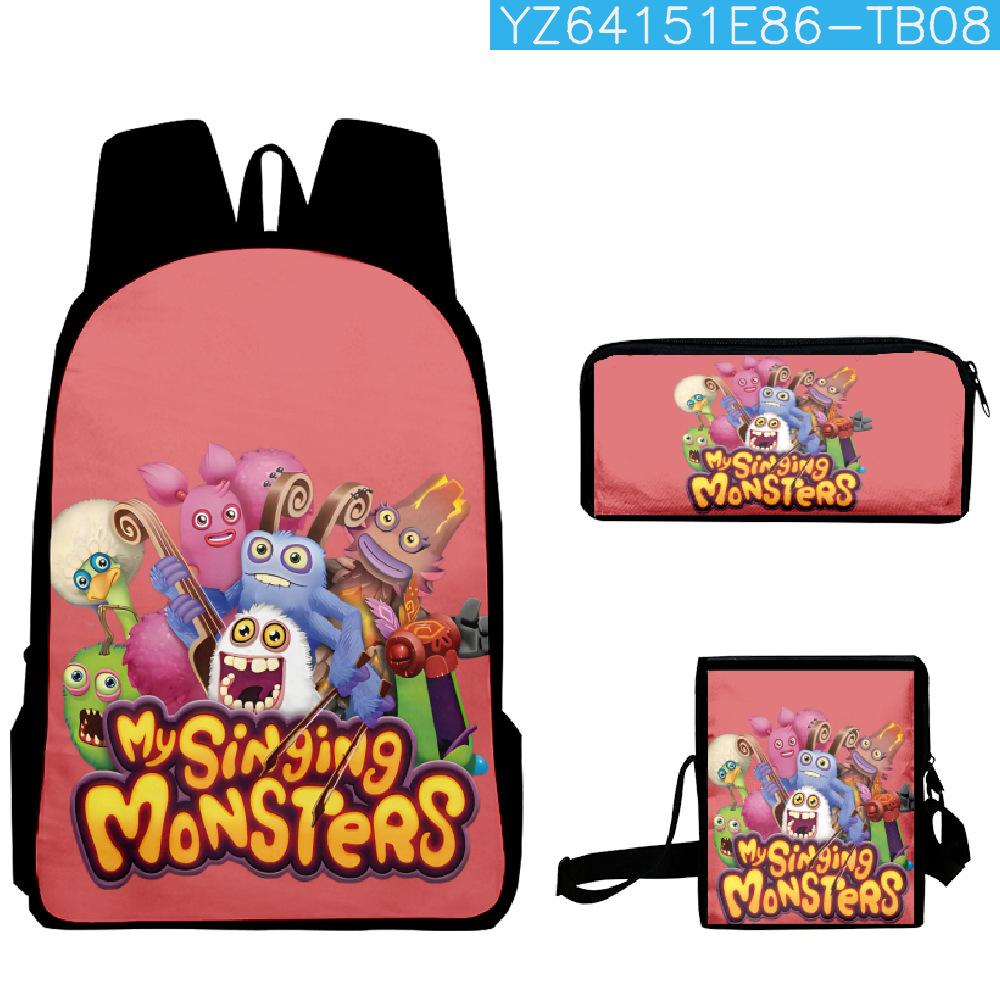 Classic Popular my singing monsters 3D Print 3pcs/Set School Bags Laptop Daypack Backpack Inclined shoulder bag Pencil Case
