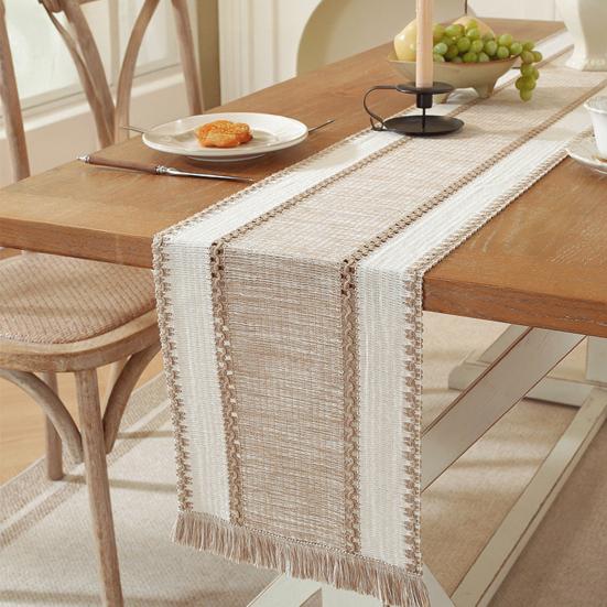 Knitted Table Runner Bohemian Table Runner with Tassels Rustic Table Runner for Farmhouse Dining Table Dresser Decoration