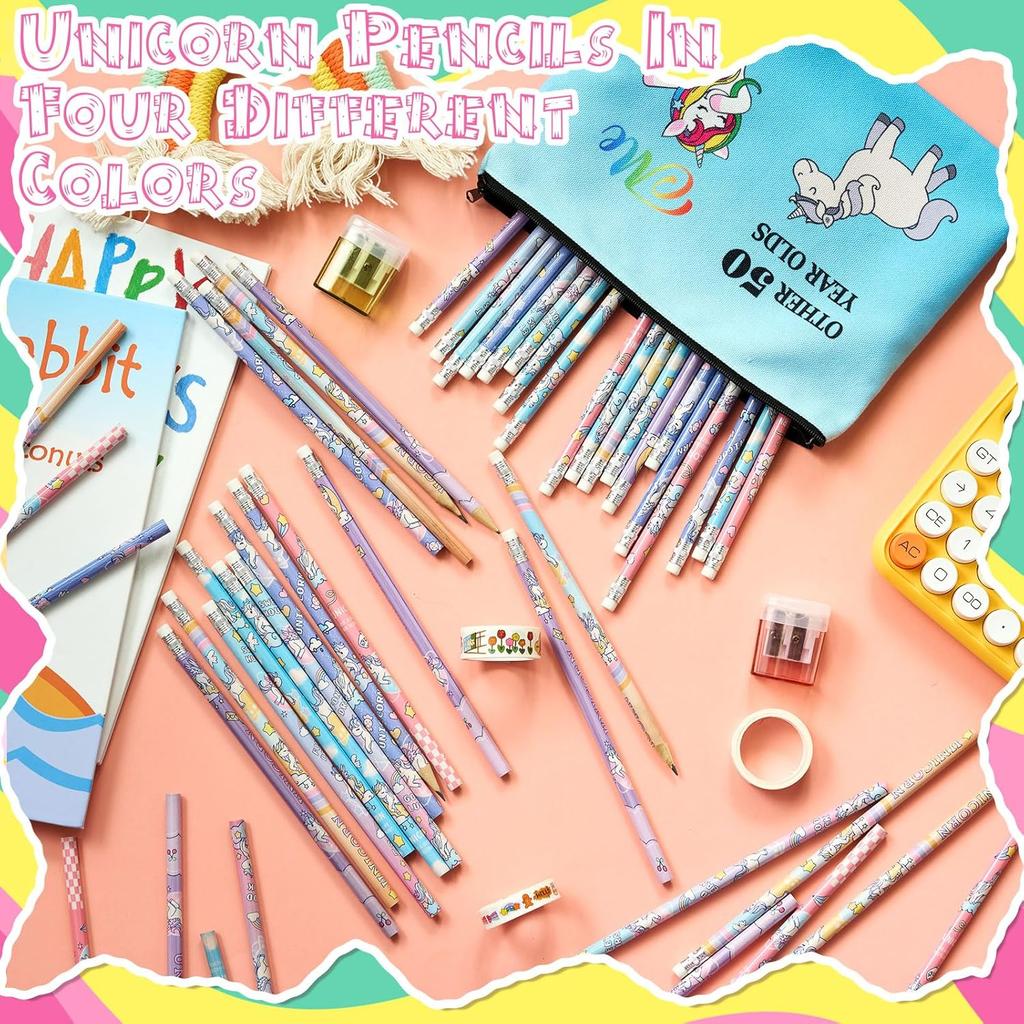 Spakon 48 Pcs Cute Unicorn Pencils for Kid Girl Funny Colorful Pencil with Eraser for Back to School Class Unicorn Party Favor Goodie Bag Stuffer