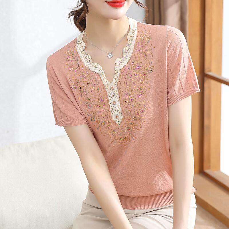 XUEXI Women s Summer V-Neck Knit Short Sleeve Top XL