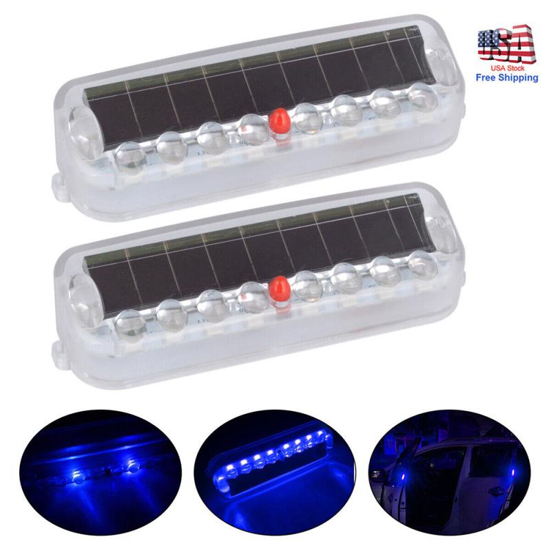 2pcs Car Strobe Light Wiring-free Solar Alarm Lights Led Warning Security System Flash Lamp
