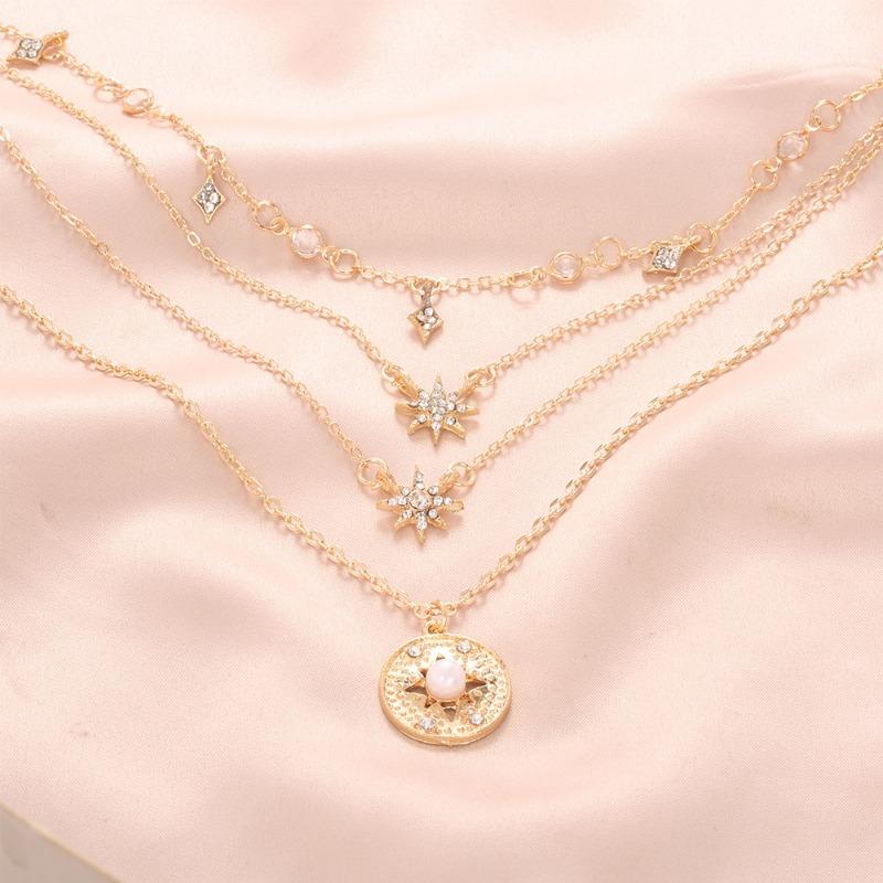 Bohemian Mode Mehrschichtige Stern Strass Halskette Für Damen Schmuck