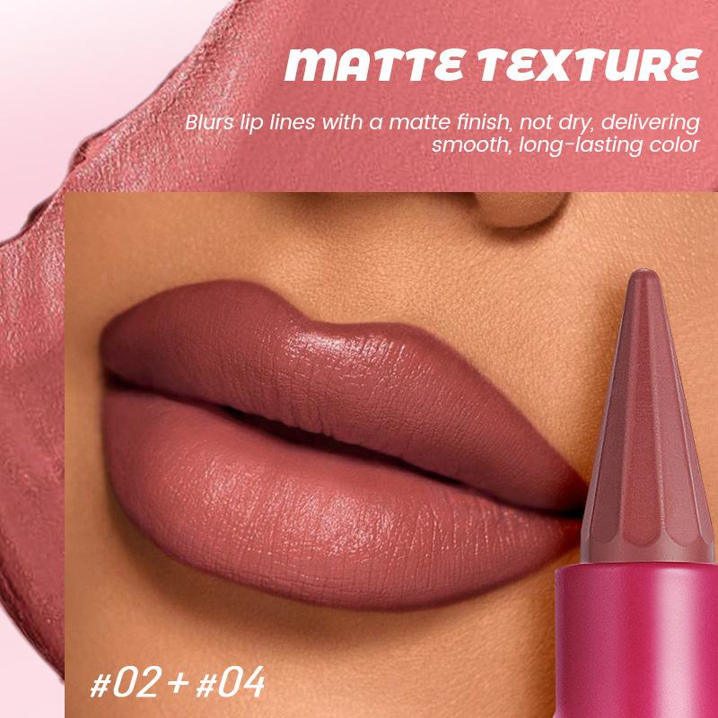 2-in-1 Matte Lipstick and Lip Liner Cone Tip Velvet Lipstick Pencil Silky Texture Waterproof Long-lasting Lipsticks Lip Combo Liner Lip Liner Stick
