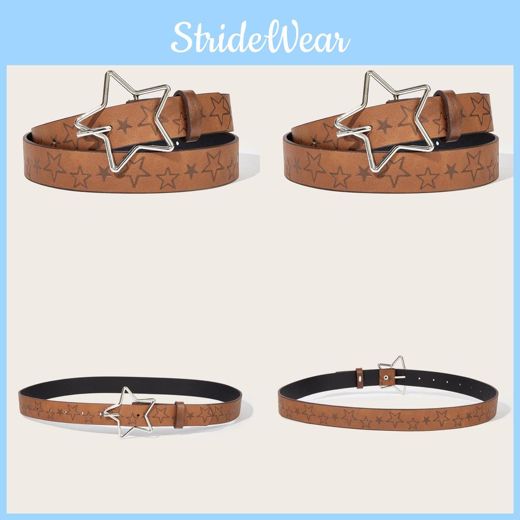 Fashionable Vintage Leather Belt With Starry Embossed Pattern For Casual Looks