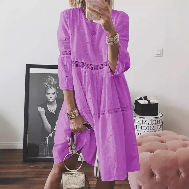 Elegant Women Maxi Dress Fashion Lace Embroidered 3 4 Sleeve