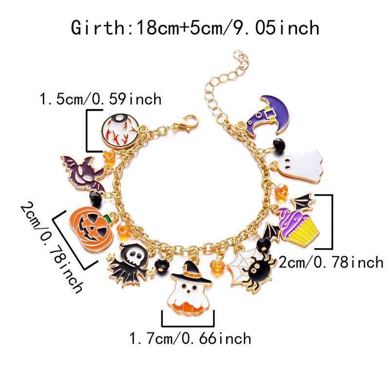 Halloween Funny Pumpkin Ghost Bracelet For Women Black Bat Spider Web Hat Metal Chain Bangles Hip Hop Punk Festival Jewelry Gift