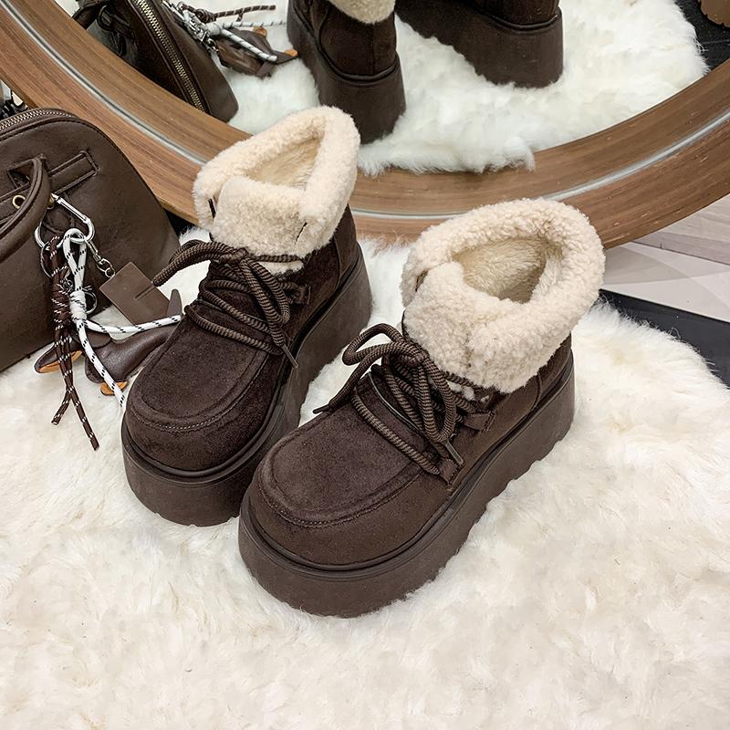 

Winter Chunky Platform Women Fur Snow Boots Keep Warm Thick Sole Warm Cotton Short Booties Shoes Mujer 40
