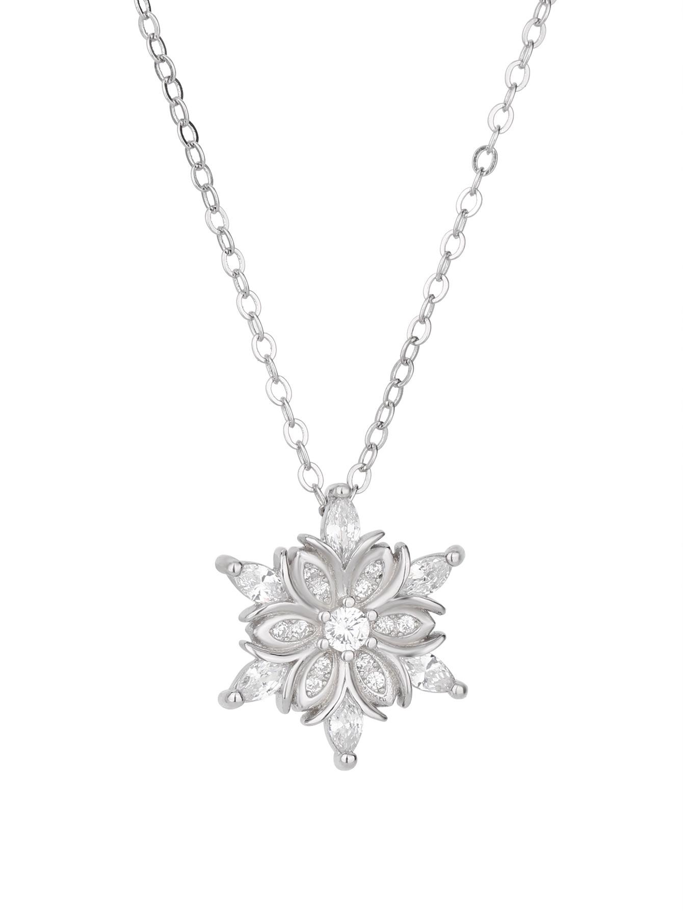 

S925 Sterling Silver Snowflake Zircon Necklace - Elegant Christmas Design