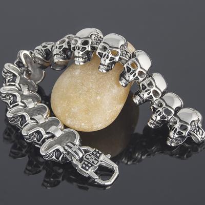 Punk Rocker Skull Head Chain Man Bracelet for Men Stainless Steel Skeleton Jewelry Men's Bracelets & Bangles Male Mannen Armband Gifts
