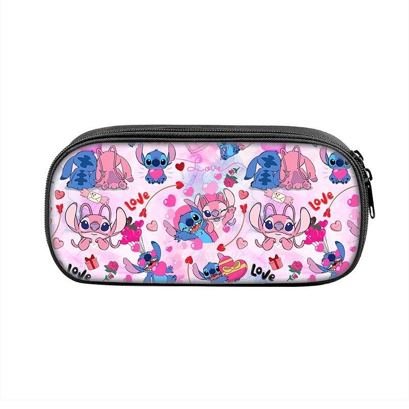 Stitch Pencil Case With Dual Zipper Polyester Storage For Kids And Students