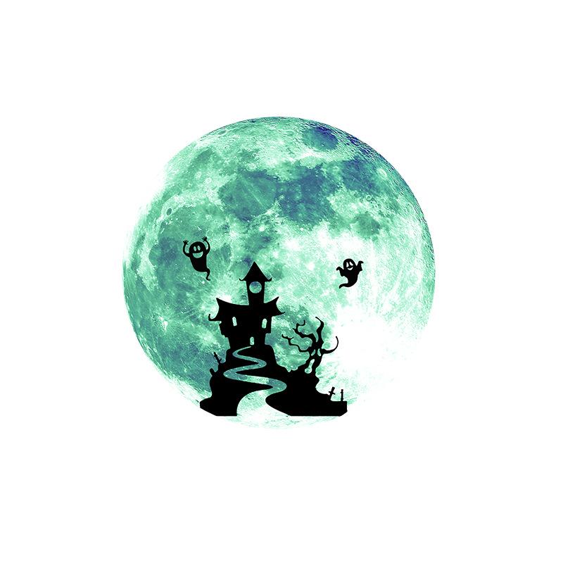 Luminous Moon Castle Bat Wall Sticker - Glowing Fluorescent Decor for Children's Living Room.