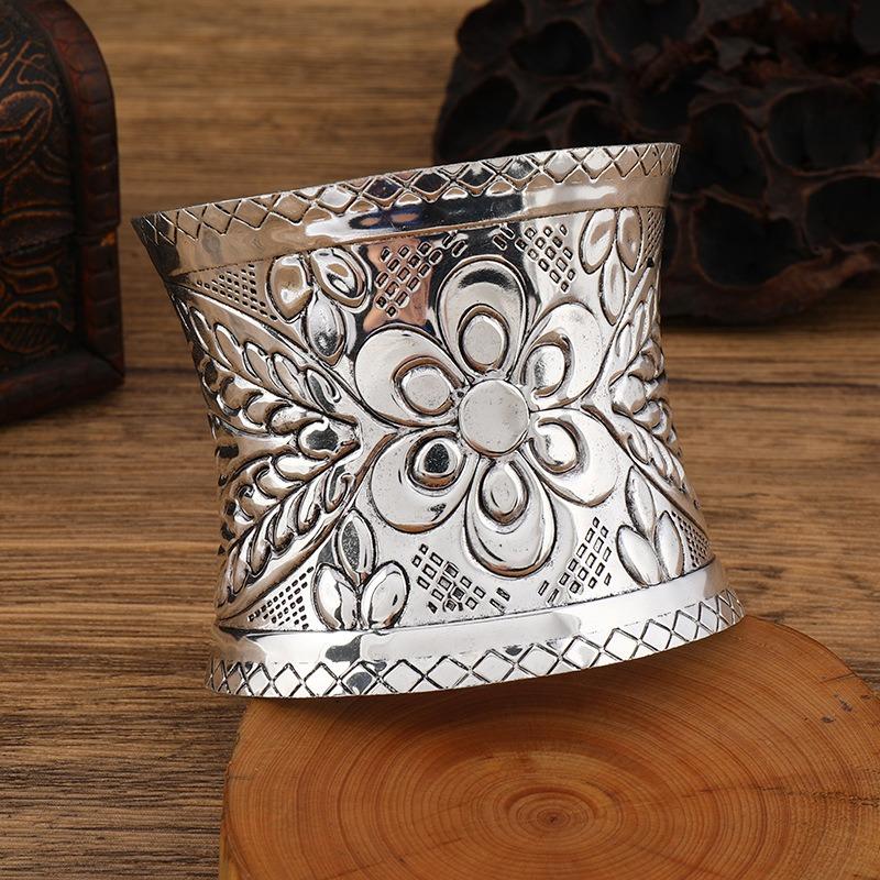 Wide Concave Bracelet Vintage Miao Silver Pattern Bohemian Bracelet Female Personality Exotic Bracelet Accessories