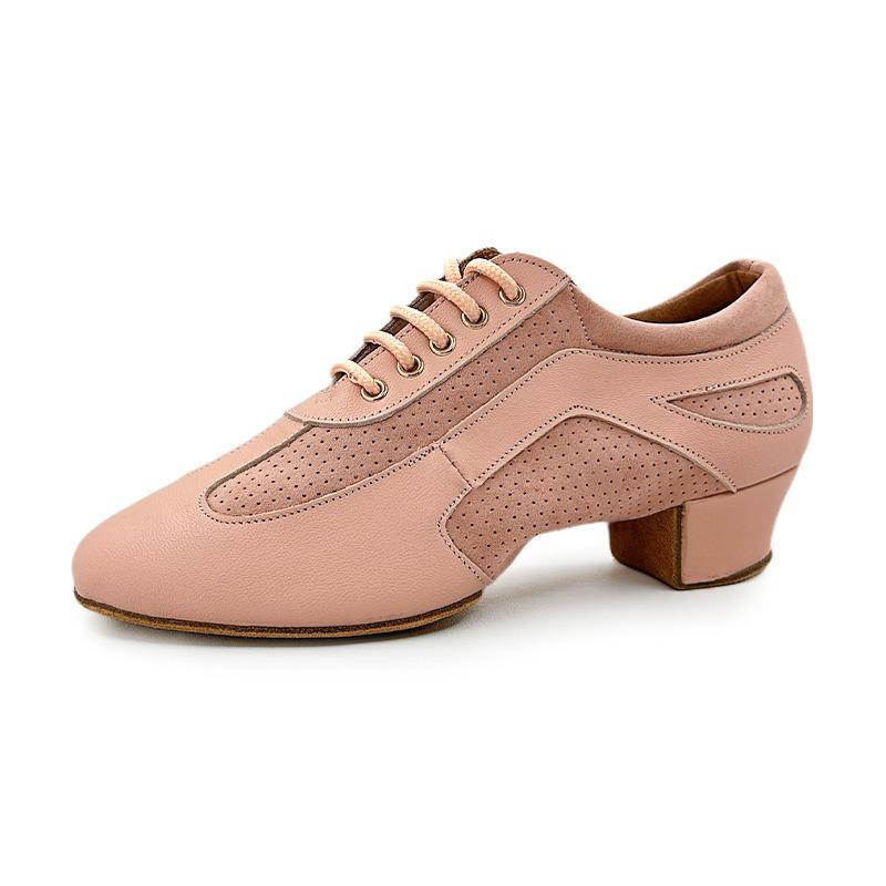 Genuine Leather Jazz Dance Shoes with Mid Heel Suede Dance Ball Standard Latin Dance Shoes for Women and Boys Sports Dancing Shoes 3.5CM