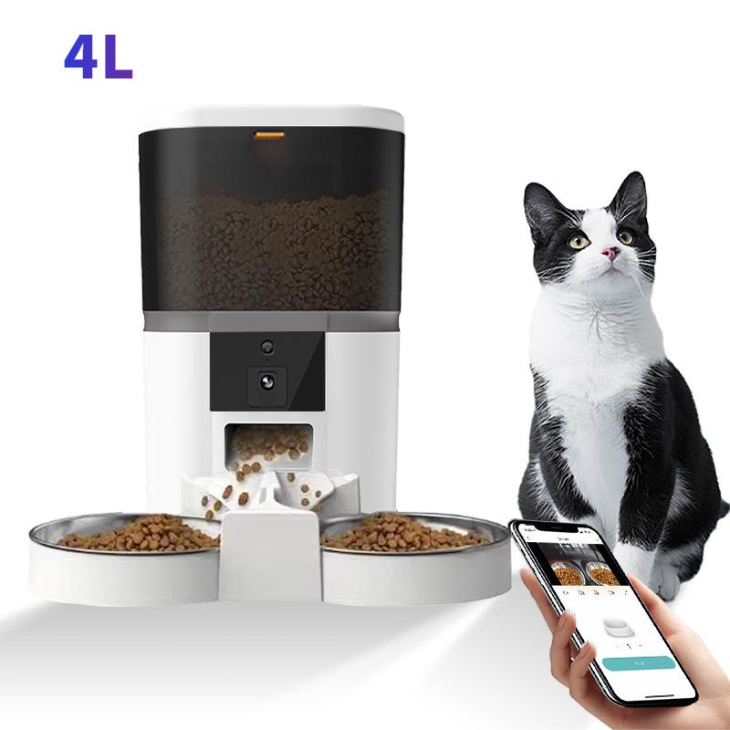 

Полностью автоматическая кормушка для домашних животныхWIFIРегулируемая производительность двойной миски для кормления с камерой 4L белый