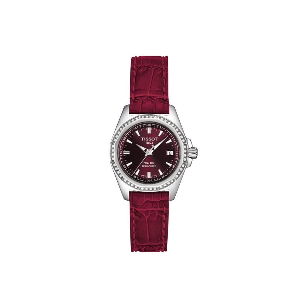Tissot Quartz Movement 100m Water Resistance Women's Watch 28mm Red Watch Dial Stainless Steel Case T22.1.161.81