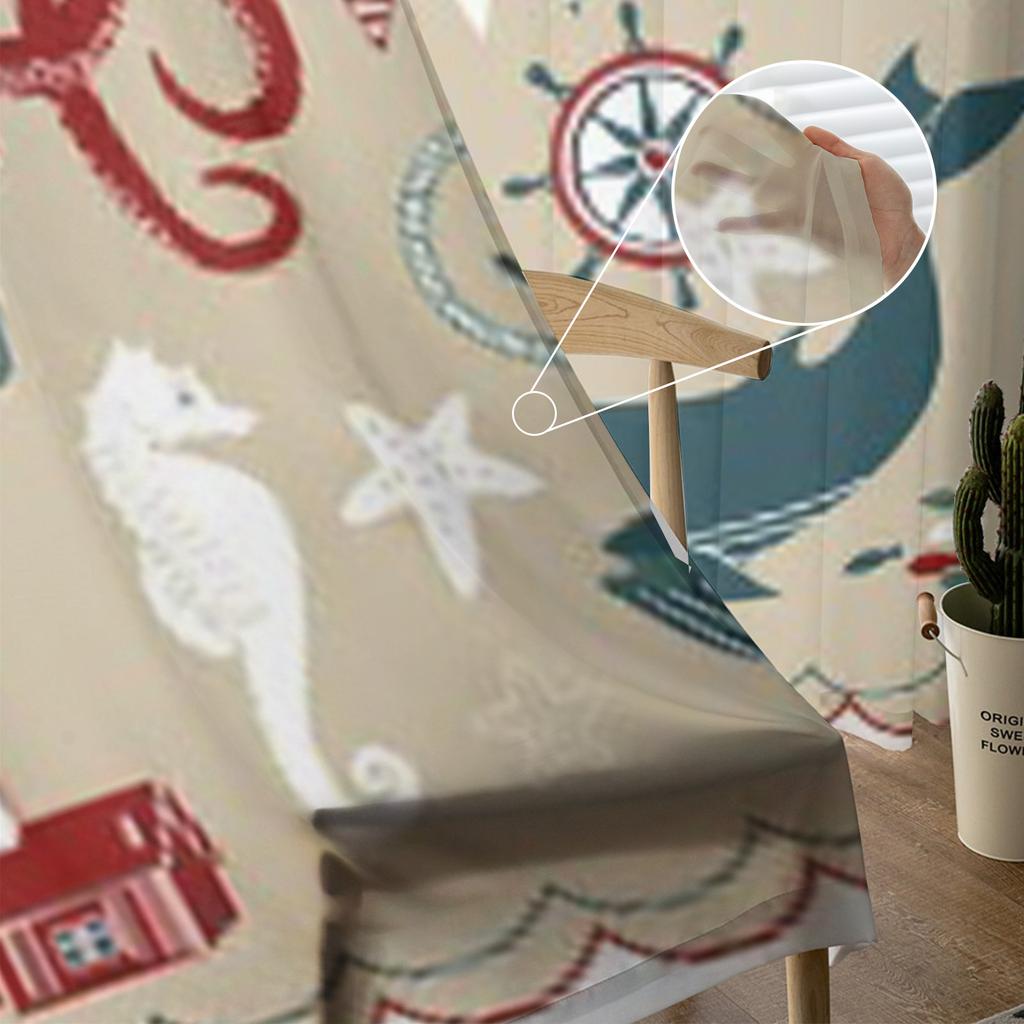 Decorative Nautical And Sea Set Maritime Illustrations Window Screening Curtains Voile Drape Sheer Tulle for Living Room Bedroom
