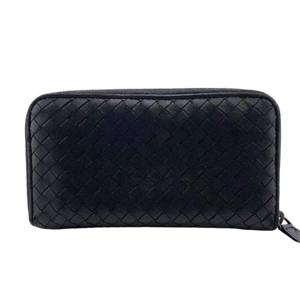 BOTTEGAVENETA Zip Around INTRECCIATO leather Purse black leather mens Used